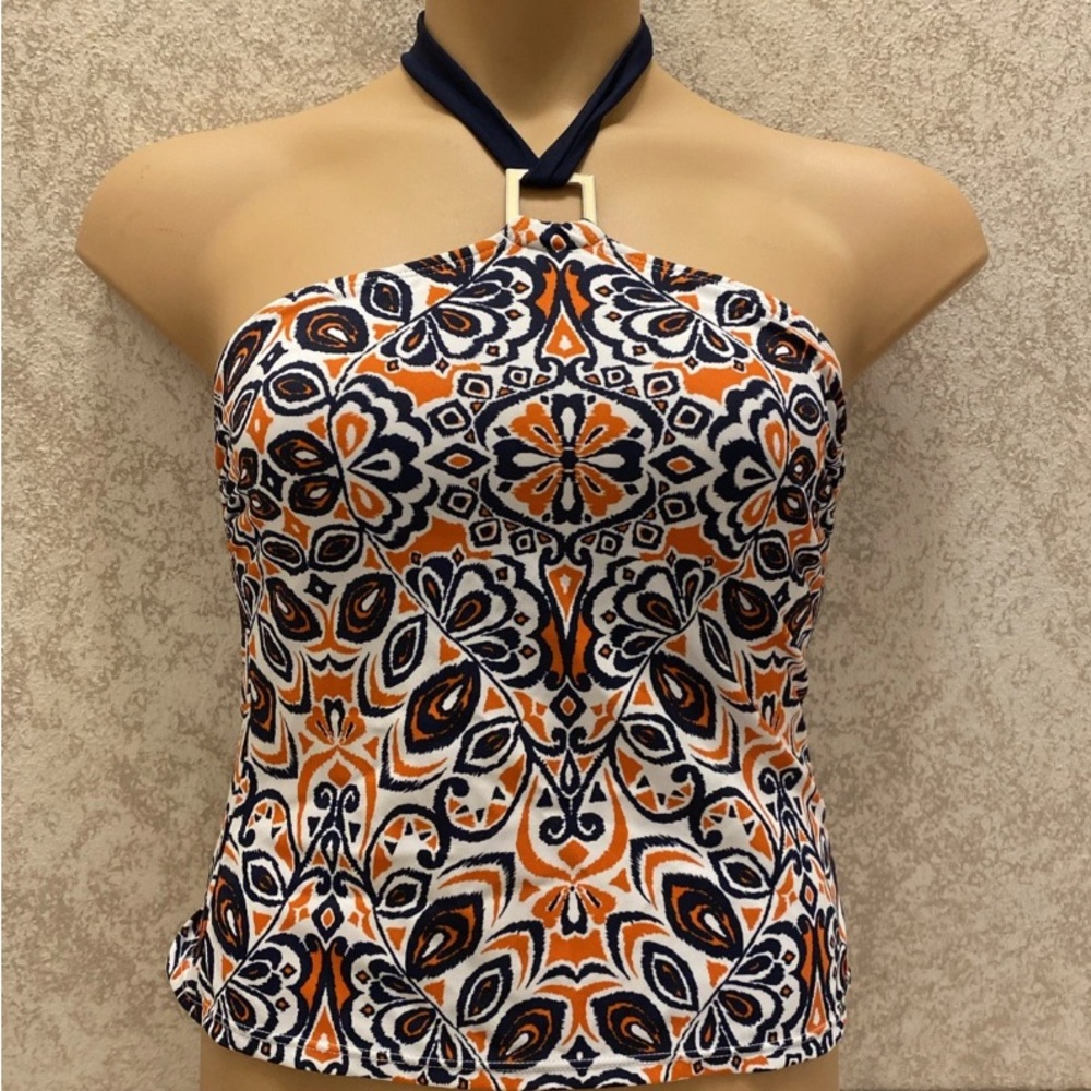Merona Orange and Black Patterned Halter Bikini Top